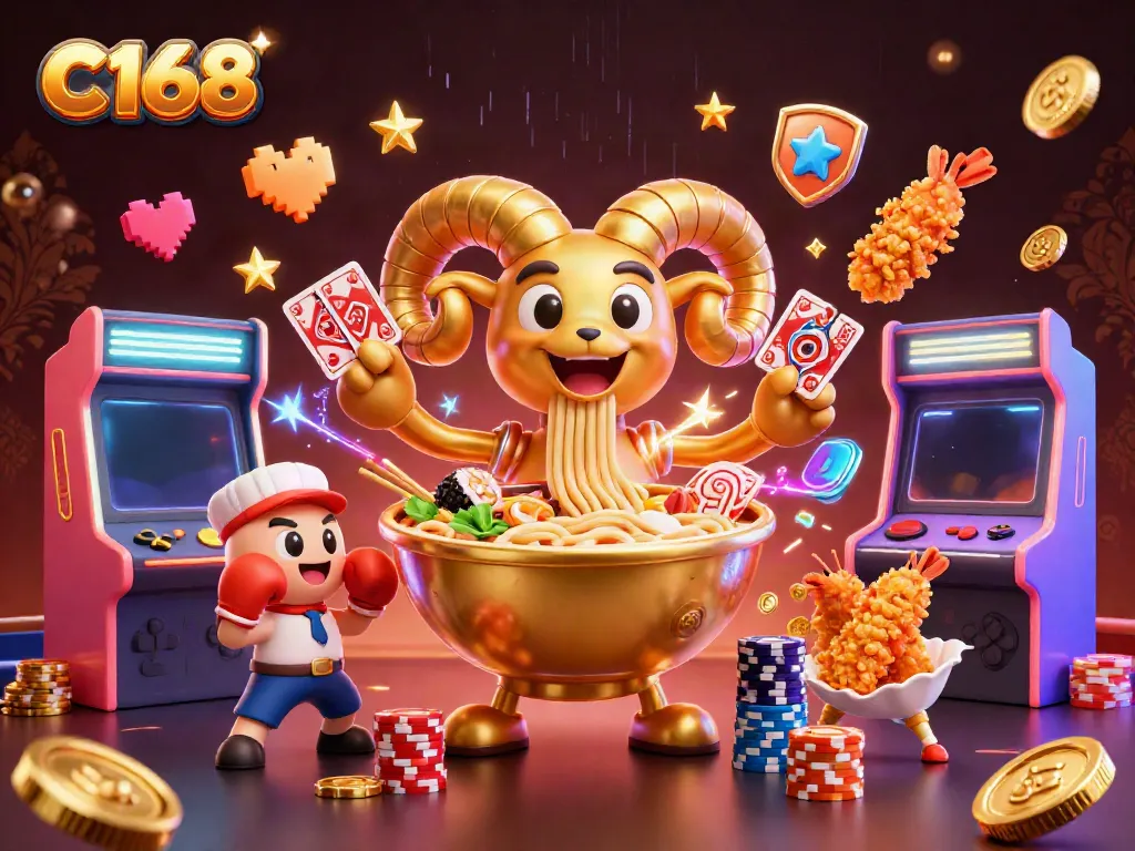 C168 engaging players with vibrant casino-themed 3D characters and glowing game elements