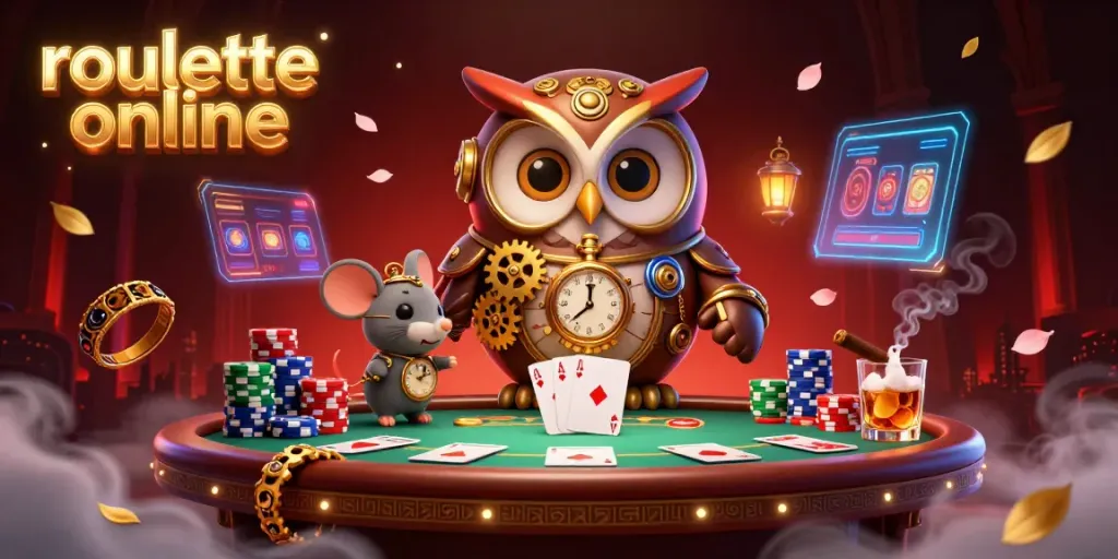 Experience the thrill of roullete online with a vibrant 3D casino scene, featuring characters and gaming elements.
