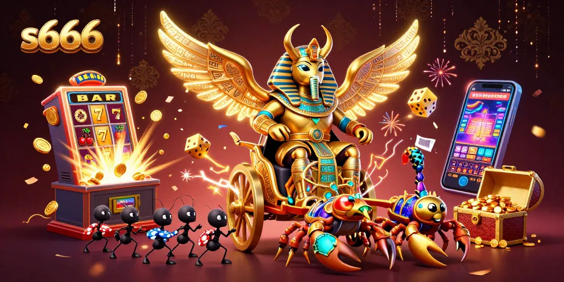 Join the excitement at s666 with a colossal scarab and scorpions celebrating a jackpot!