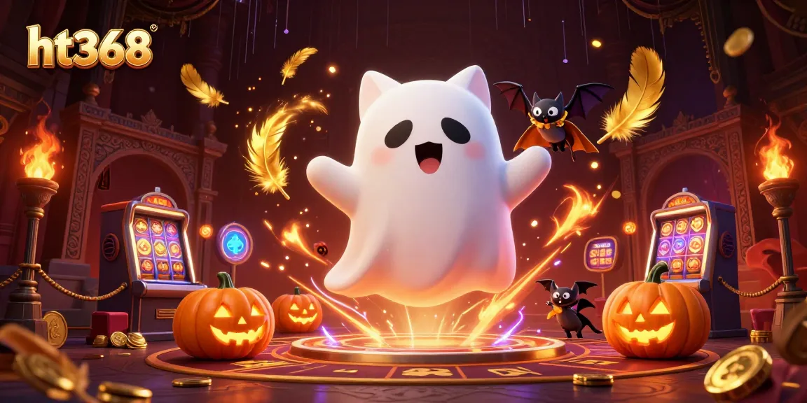 Experience thrilling gaming at ht368 with a vibrant ghost cat in a haunted casino full of excitement.
