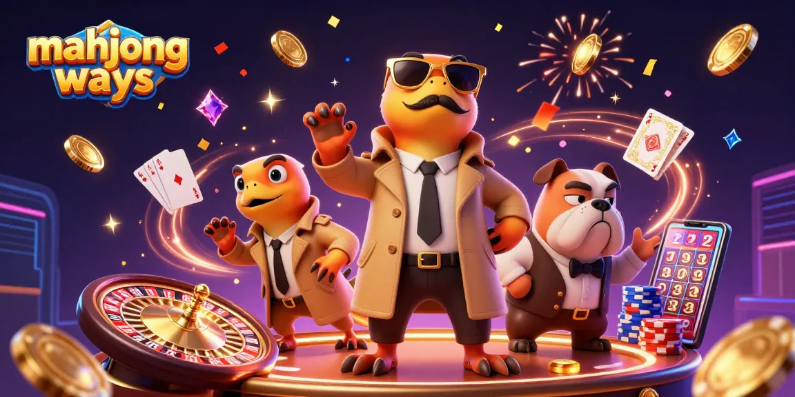 Engage with mahjong ways in this vibrant casino scene featuring playful characters.
