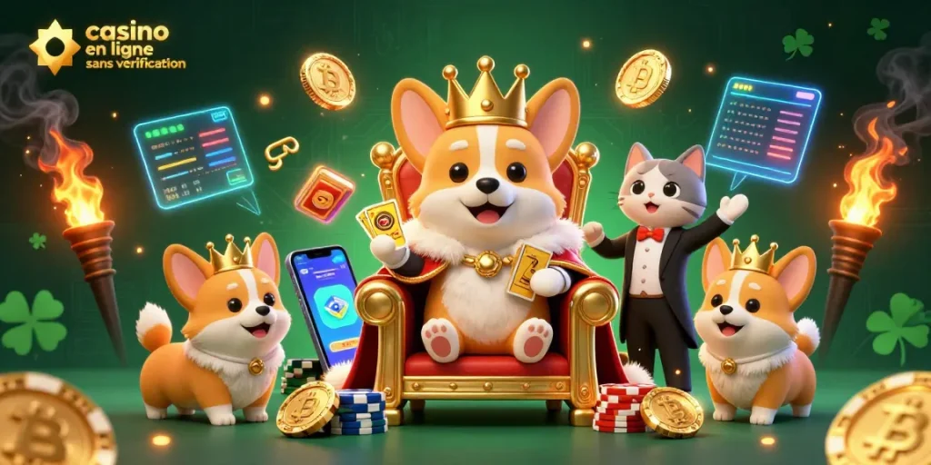 Jouer sans vérification sur un casino en ligne sans vérification avec notre illustration dynamique de personnages de casino.