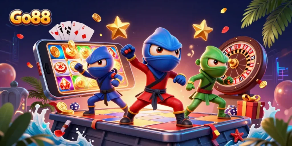 Engage with Go88's vibrant casino experience featuring ninja chameleons and exciting games.
